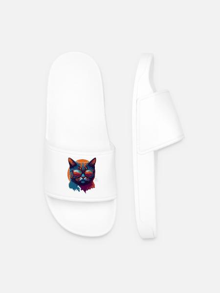 Rebel Paws: Retro Katze T-Shirt Art - Männer Badelatschen - Weiß