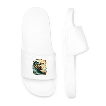 Surfing sloth has fun in the waves - Men’s Pool Sliders - white - Front