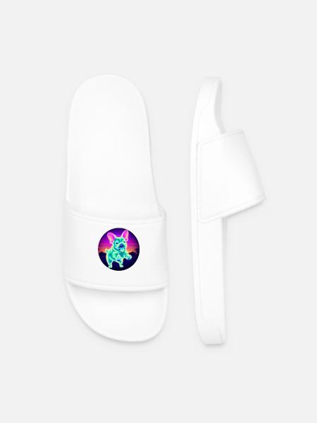 French Bulldog Neon Sunset - Men’s Pool Sliders - white