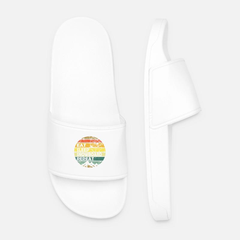 Eat Sleep Snowboard Repeat Retro Circle - Men’s Pool Sliders - white
