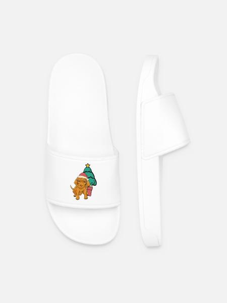 Dog, Christmas Tree, Pets, Kids - Men’s Pool Sliders - white