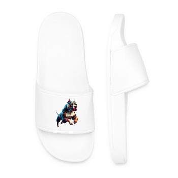 Pitbull Dog Running Origami Geometric 3D - Men’s Pool Sliders - white - Front