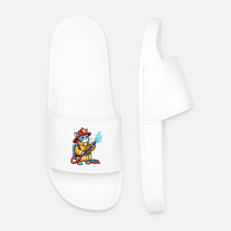 Firefighter Kitten Splash - Men’s Pool Sliders - white