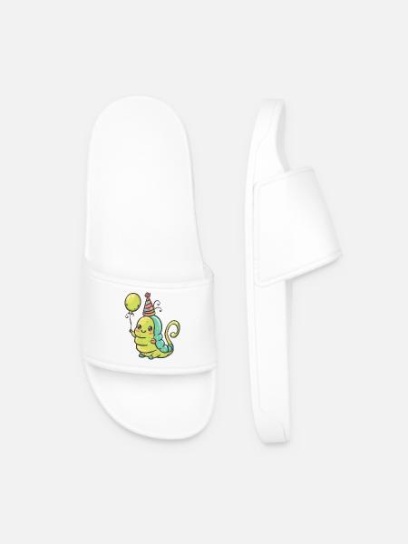 Worm Birthday Baby - Men’s Pool Sliders - white