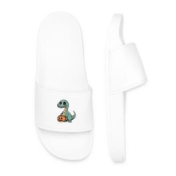 Dinosaur brontosaurus Halloween Comic Funny - Men’s Pool Sliders - white - Front