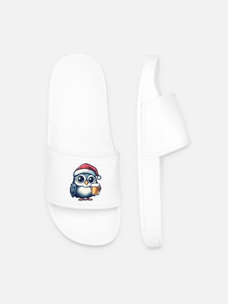 Owl Beer Xmas Christmas - Men’s Pool Sliders - white