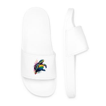 Schildkröte Bunt Popart Reptil Süße Schildkröten - Männer Badelatschen - Weiß - Vorne