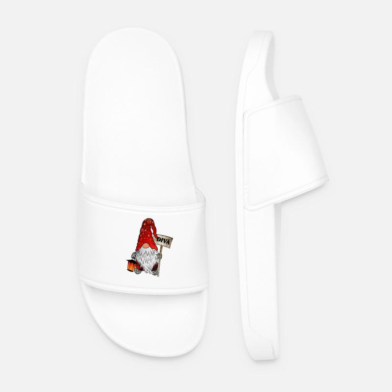 Gnome Diva Christmas Gnome - Men’s Pool Sliders - white