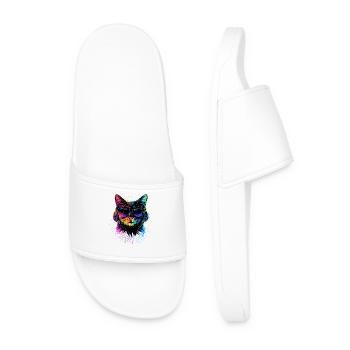 Cat Sunglasses Headphones Music Colorful DJ Cats - Men’s Pool Sliders - white - Front