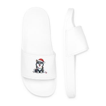 Finlandais Lapon Noël Lumières Noël Chiens Cadeaux - Claquettes Homme - blanc - Devant