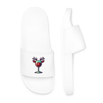 Christmas Wine with Reindeer Wine Glass - Men’s Pool Sliders - white - Front
