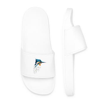 Geometric Kingfisher – Modern Natural Art - Men’s Pool Sliders - white - Front