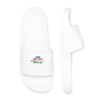 Autism Awareness Please be patient with - Men’s Pool Sliders - white - Front