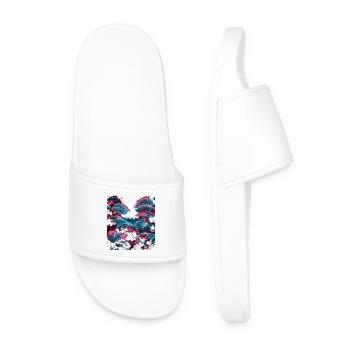 Neon Monstera Tropical Leaves - Men’s Pool Sliders - white - Front