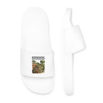 Regenerative, Not Extractive - Sustainable Farming - Men’s Pool Sliders - white - Front