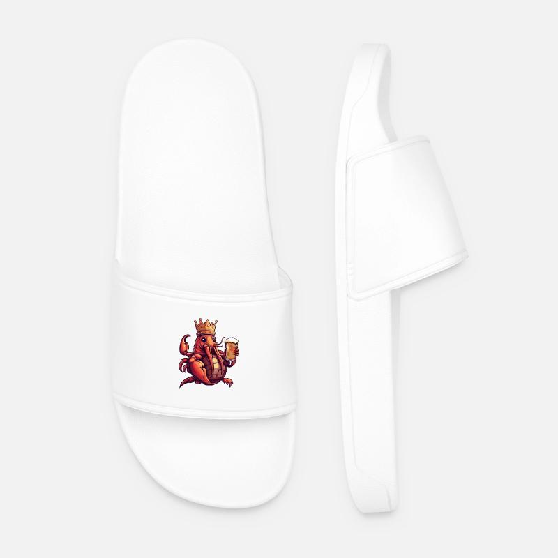 Lobster Crab Beer Funny - Men’s Pool Sliders - white