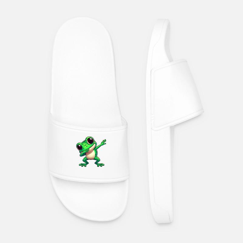 Cool Frog Dabbing Trendy Toad - Men’s Pool Sliders - white
