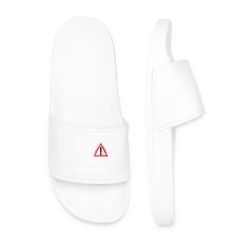 Who digs a pit for others - Funny building saying - Men’s Pool Sliders - white - Front