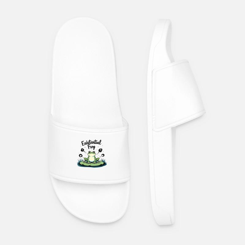 Existential Frog – Funny Brooding Motif - Men’s Pool Sliders - white