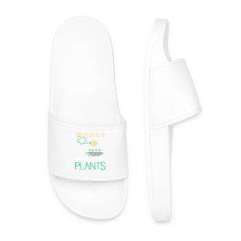 The Plan Is to Have More Plants Quote - Men’s Pool Sliders - white - Front