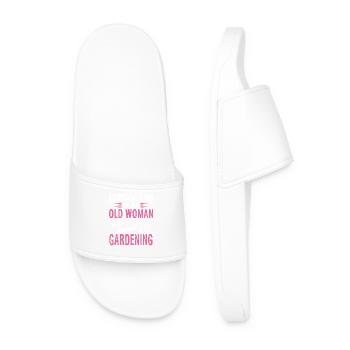 Powerful Woman Who Loves Gardening Humor - Men’s Pool Sliders - white - Front