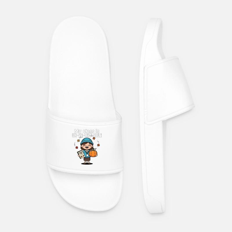 MY CLASS IS UN-BE-LEAF-ABLE - TEACHER GIFT - Men’s Pool Sliders - white
