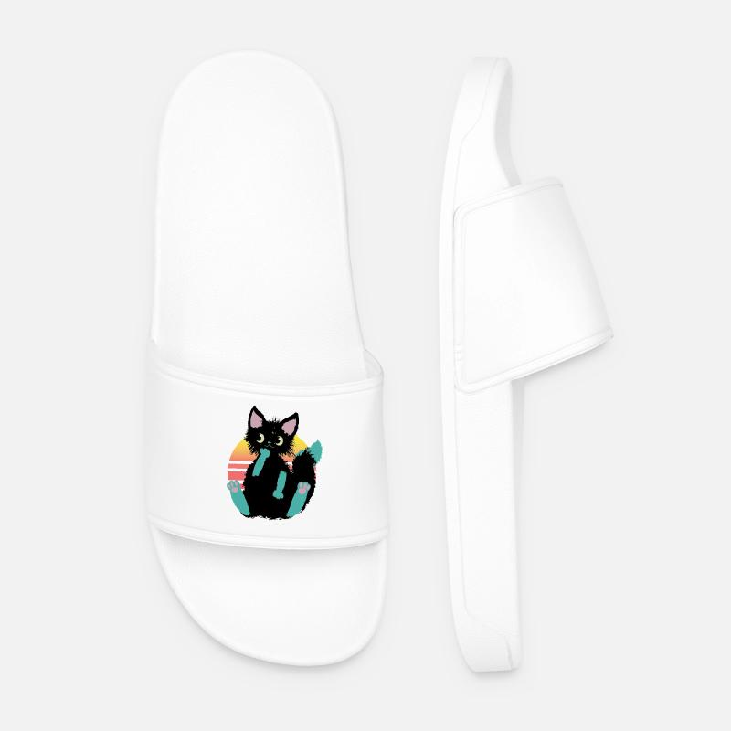 doodle cat blob, thinks - Men’s Pool Sliders - white