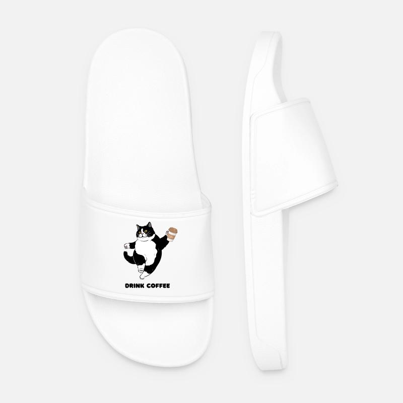 Skurrile Katze Kaffee Tanz Design - Männer Badelatschen - Weiß