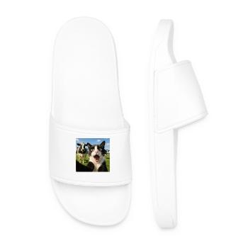 Funny Cat Cow Selfie Gift Idea - Men’s Pool Sliders - white - Front