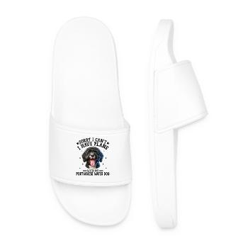 Lively Black and White Curly-Coated Dog - Men’s Pool Sliders - white - Front