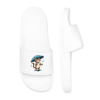 Kitten with umbrella in the rain - Men’s Pool Sliders - white - Front