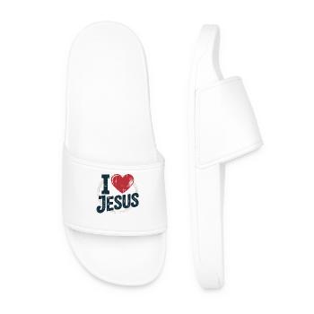 Sacred Heart Cross Design - Men’s Pool Sliders - white - Front