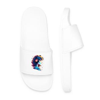 Neon Anime Portrait with Headphones - Men’s Pool Sliders - white - Front