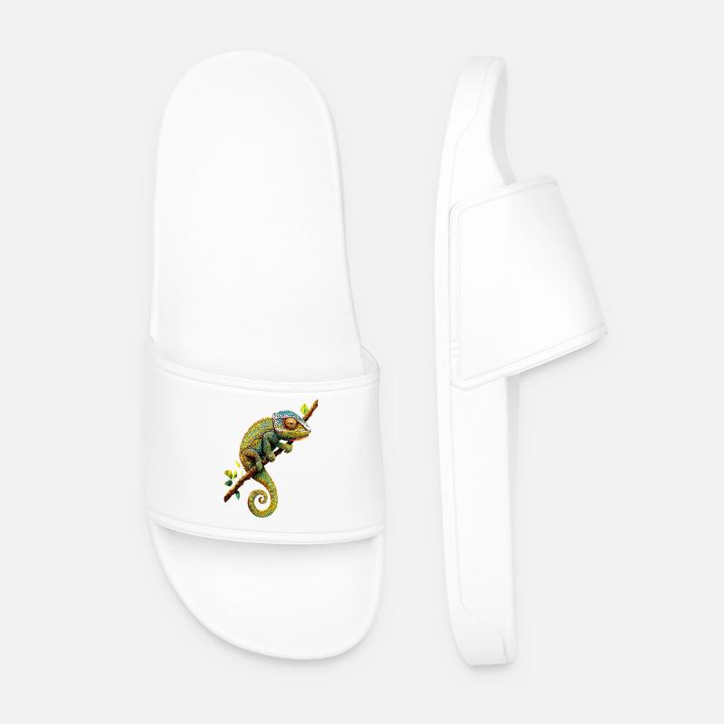 Chameleon Lizard Reptile Chameleon Iguana Lizard - Men’s Pool Sliders - white