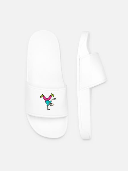 Neon Breakdancing Skeleton Retro Hip-Hop - Men’s Pool Sliders - white