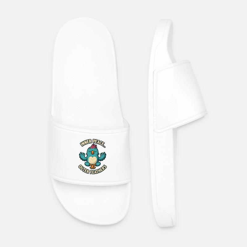 Inner Peace Outer Feather Design - Men’s Pool Sliders - white