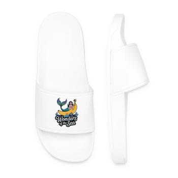 Mermaid and Banana Sea Adventure Illustration - Men’s Pool Sliders - white - Front