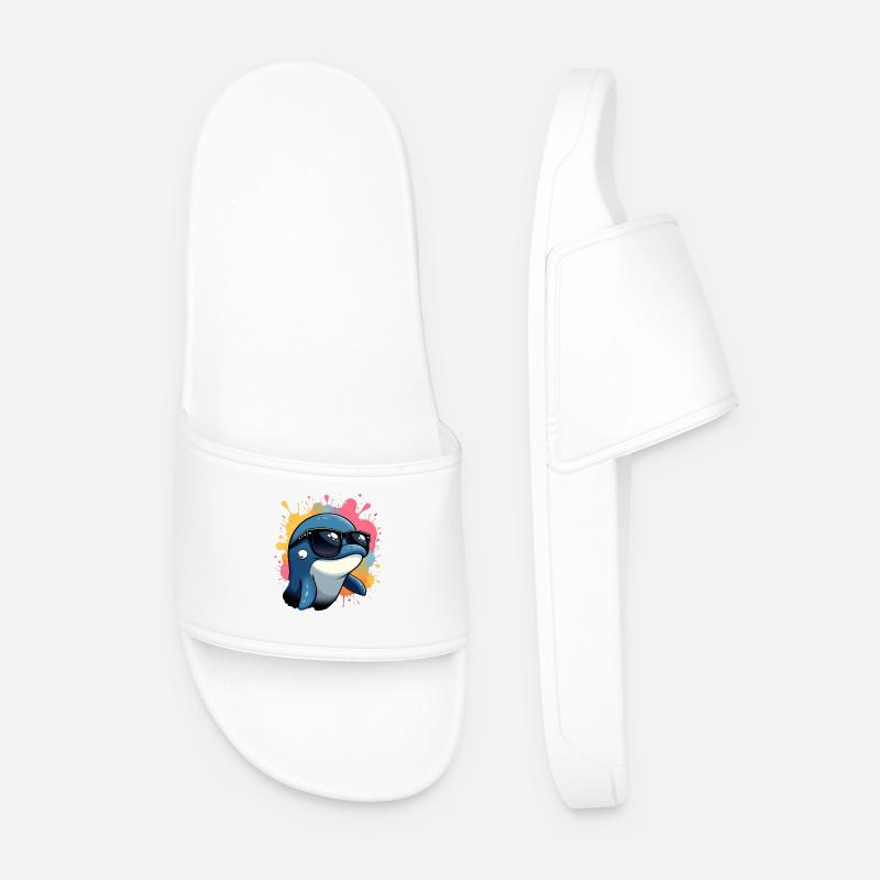 Cooler Delfin mit Sonnenbrille - Männer Badelatschen - Weiß