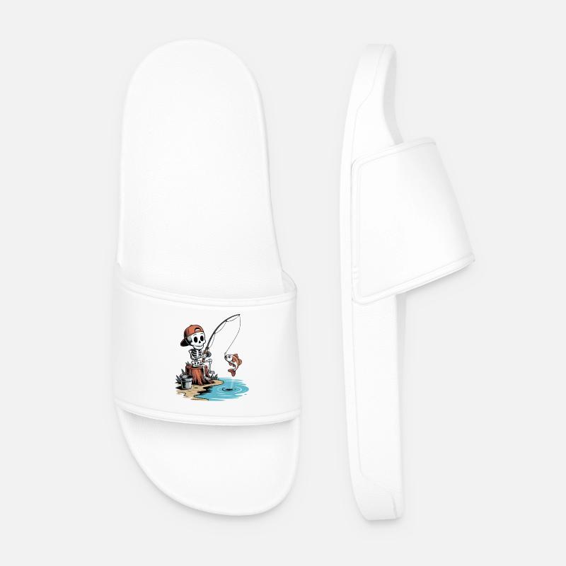 Skeleton fishing with fish on hook - Men’s Pool Sliders - white