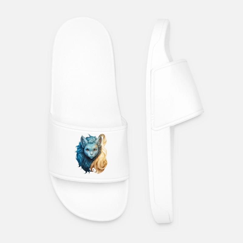 Mystical cat creature with two-tone mane - Men’s Pool Sliders - white