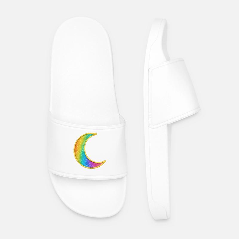 Rainbow Moon Glitter Design - Men’s Pool Sliders - white