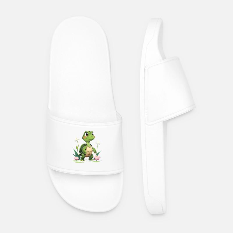 Charmantes Schildkröten-Design mit Blumen - Männer Badelatschen - Weiß