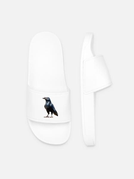Raven, Crow, Bird, Raven Crow, Jackdaw, Black Raven - Men’s Pool Sliders - white