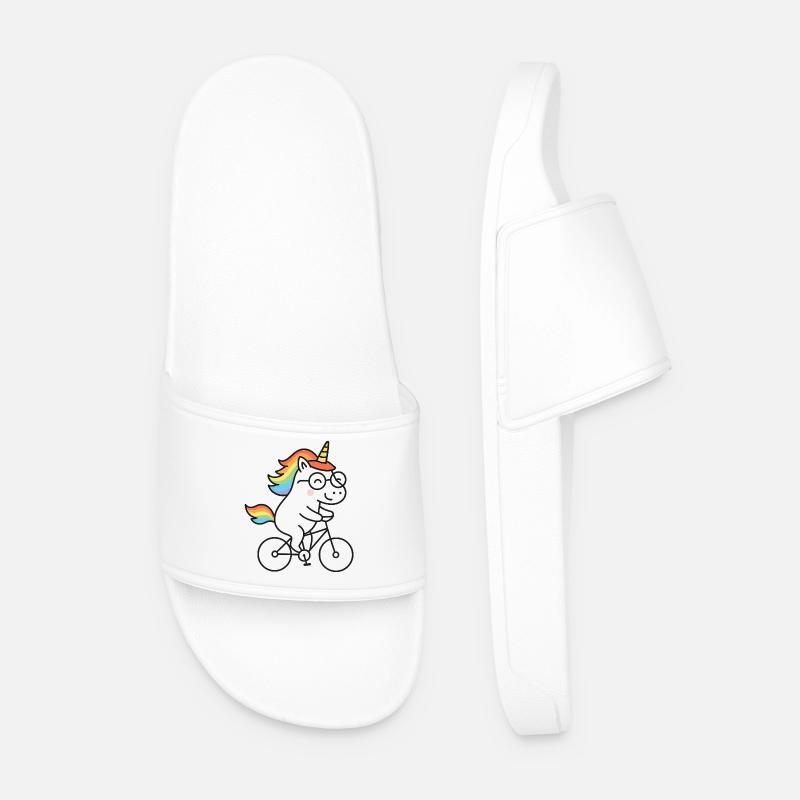 Regenbogen-Einhorn auf Fahrrad - Männer Badelatschen - Weiß