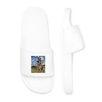 German Shepherd Dog Dogs Van Gogh Style Starry Night - Men’s Pool Sliders - white - Front