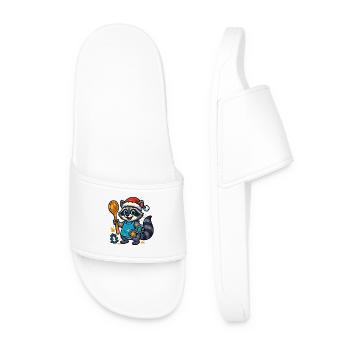 Christmas raccoon baking cookies - Men’s Pool Sliders - white - Front
