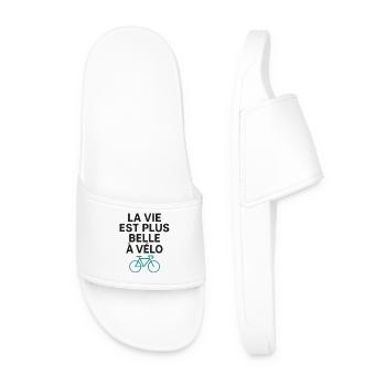 La Vie Est Plus Belle à Vélo Cyclisme Humour - Claquettes Homme - blanc - Devant