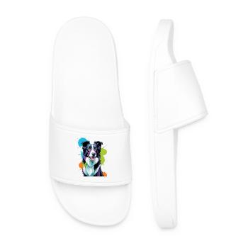 Colorful Border Collie - Men’s Pool Sliders - white - Front