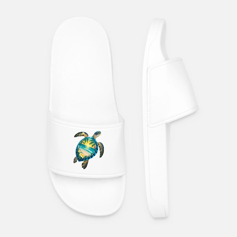 Turtle Waves Surf Turtle Surfer Turtles - Men’s Pool Sliders - white