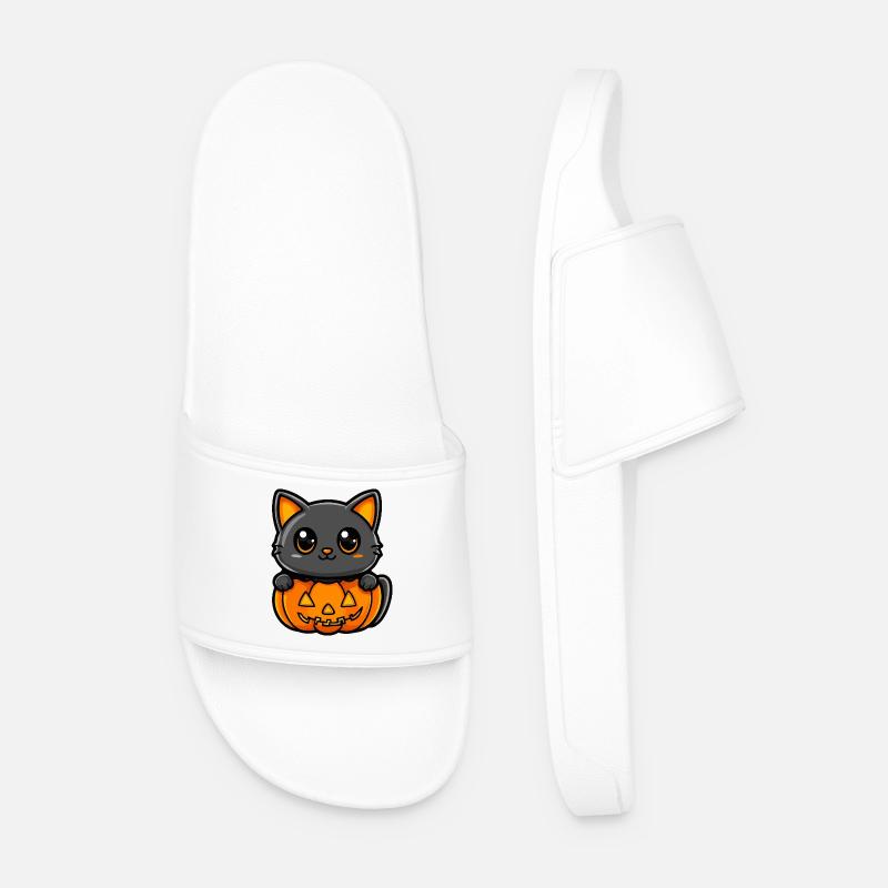 Cat Halloween Cat Comic - Men’s Pool Sliders - white